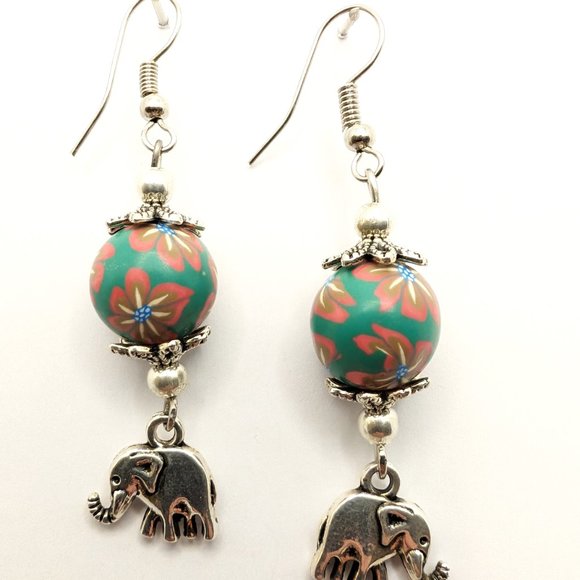 Elephants with Blue Floral Beads - Picture 2 of 2